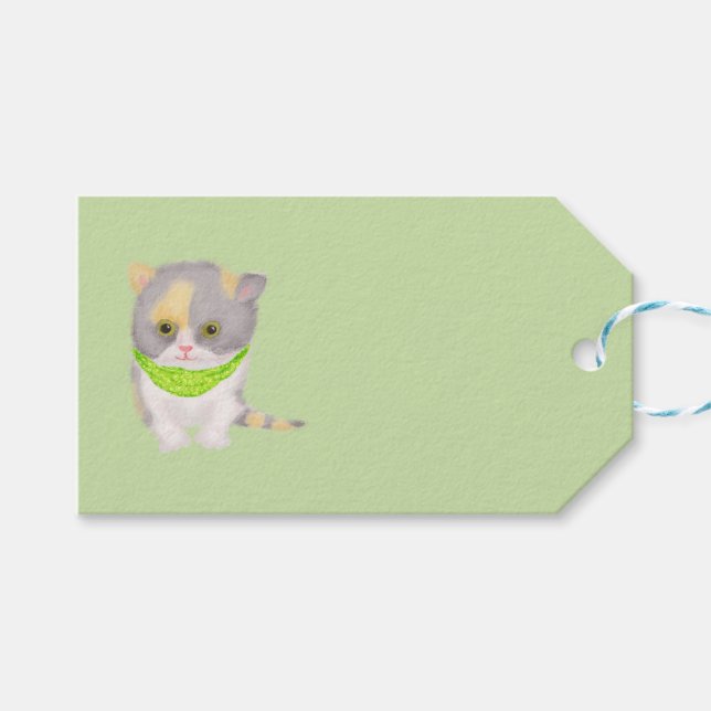 Étiquettes-cadeau Balise cadeau vert Cute Katie kitten (Devant (Horizontal))