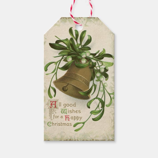 Étiquettes-cadeau Balise cadeau Vintage Christmas Bell (Mistletoe) (Devant)