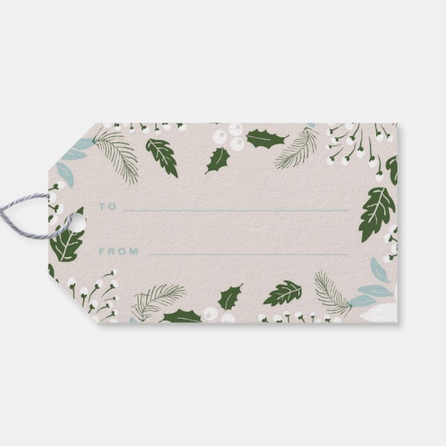Étiquettes-cadeau Balise cadeau White Holly Botanical Happy Holidays (Dos (Horizontal))
