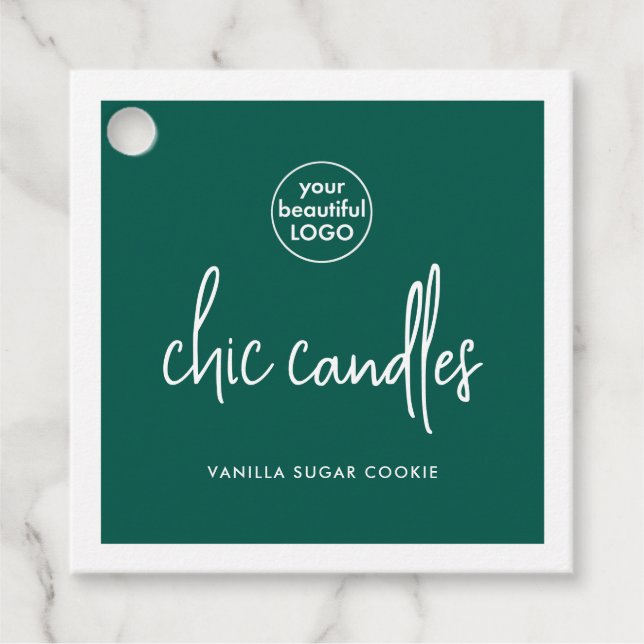 Étiquettes Cadeau Balise Chic Green Candle Hang avec logo (Devant)