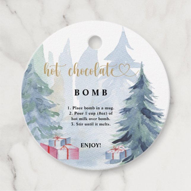 Étiquettes Cadeau Balise chocolat chaud. Bombe à cacao chaude d'hive (Devant)