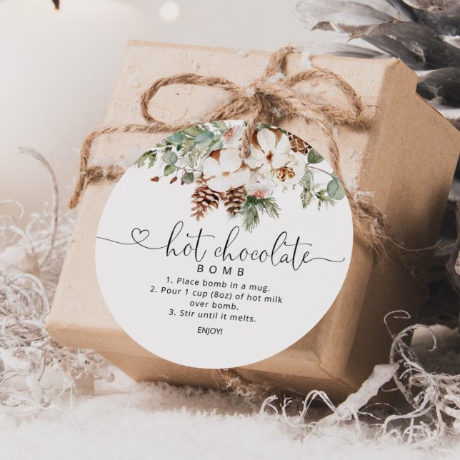 Étiquettes Cadeau Balise chocolat chaud. bombe à feuillage persistan (Créateur téléchargé)
