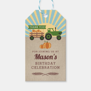 Étiquettes-cadeau Balise Citrouille d'anniversaire du tracteur Hayri