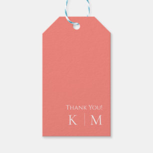 Étiquettes-cadeau Balise Corail rose et Monogramme blanc-Moderne-Cad