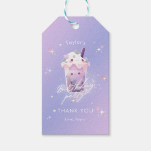 Étiquettes-cadeau Balise d'anniversaire Cute Taro Boba Tea Girl Fête