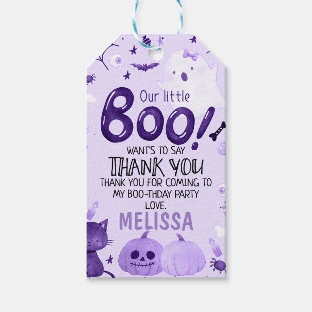 Étiquettes-cadeau Balise d'anniversaire de l'Halloween Little Boo Pu (Devant)