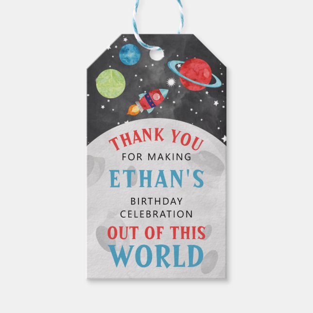 Étiquettes-cadeau Balise d'anniversaire du garçon de l'espace extra- (Devant)