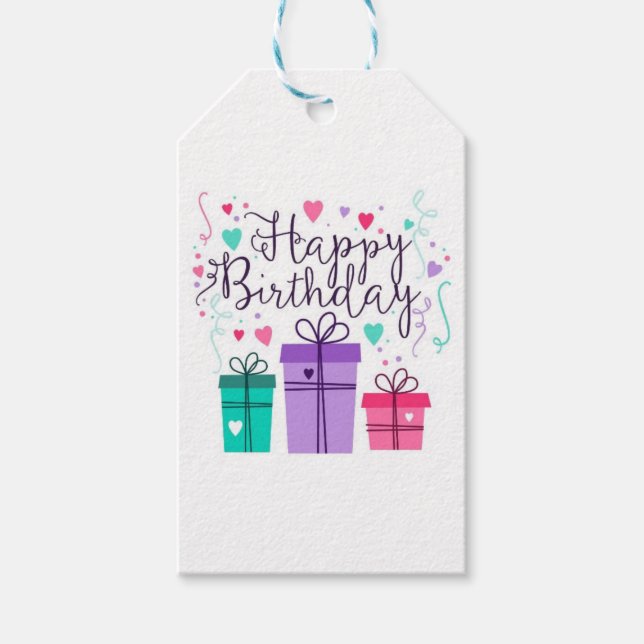 Étiquettes-cadeau Balise d'anniversaire violet heureux (Devant)