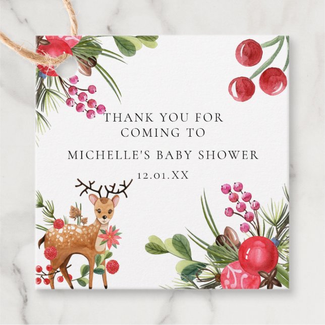 Étiquettes Cadeau Balise de Baby shower de Noël Reindeer Favoriser (Devant)