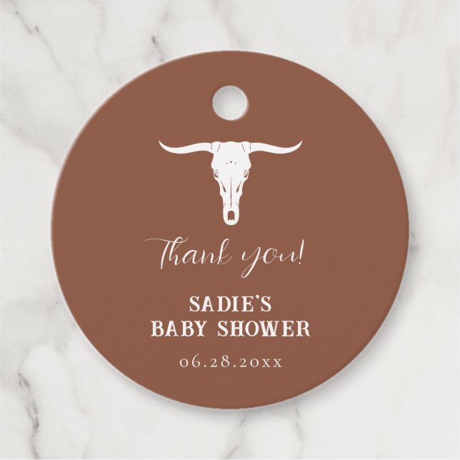 Étiquettes Cadeau Balise de Baby shower Favoriser Western Terracotta (Devant)
