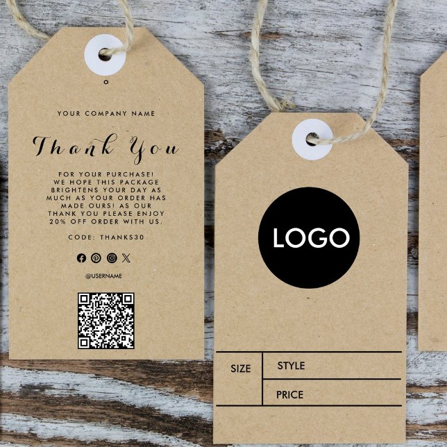 Étiquettes-cadeau Balise de blocage du logo de l'entreprise Prix QR  (Créateur téléchargé)