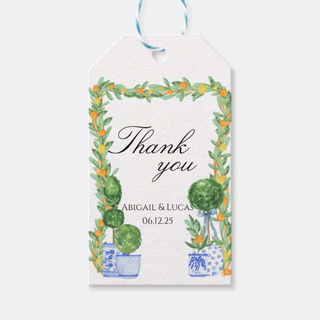 Étiquettes-cadeau Balise de cadeau Blue Chinoiserie et Topiary (Devant)