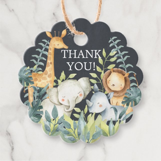 Étiquettes Cadeau Balise de cadeau Chalkboard Jungle Baby shower Fav (Devant)