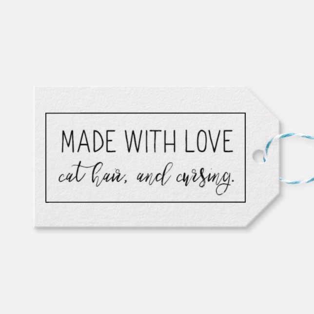 Étiquettes-cadeau Balise de cadeau de chat Fabriqué avec amour (Devant (Horizontal))