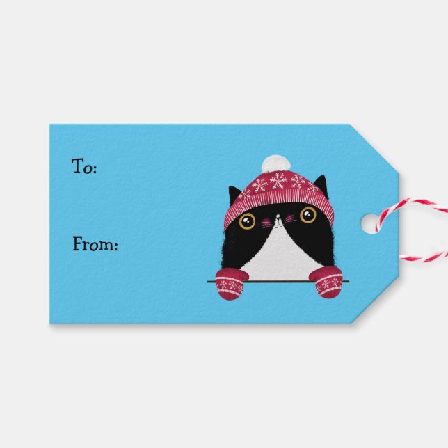 Étiquettes-cadeau Balise de cadeau de chats de fêtes joyeux (Devant (Horizontal))