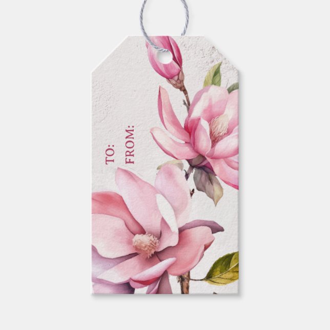 Étiquettes-cadeau Balise de cadeau de Magnolia rose à et de (Devant)