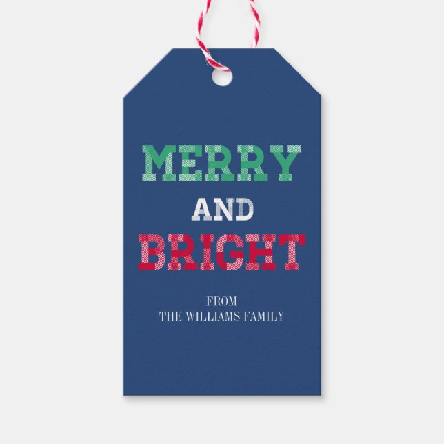 Étiquettes-cadeau Balise de cadeau de Noël joyeux et brillant (Devant)