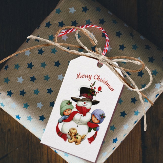 Étiquettes-cadeau Balise de cadeau de Noël mignonne avec Snowman (Créateur téléchargé)