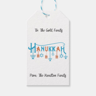 Étiquettes-cadeau Balise de cadeau Happy Hanoukka - customisez le no
