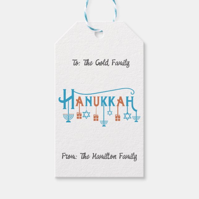 Étiquettes-cadeau Balise de cadeau Happy Hanoukka - customisez le no (Devant)