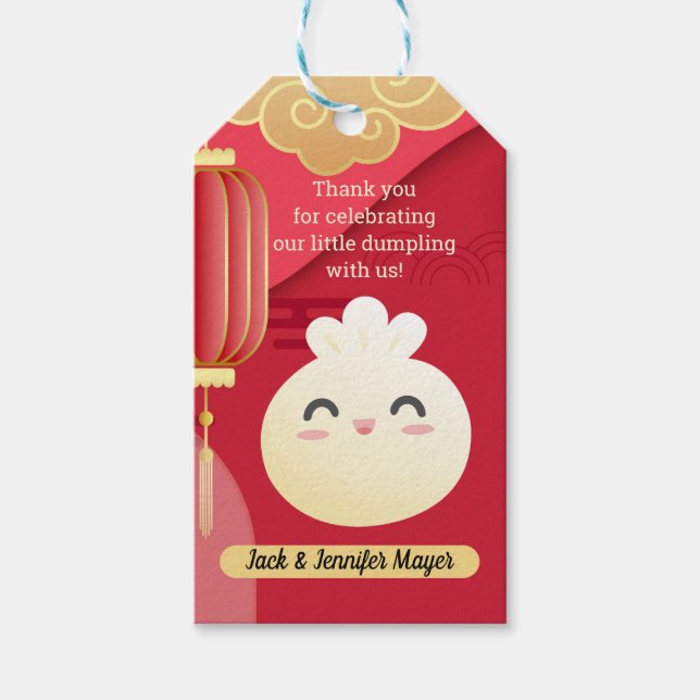 Étiquettes-cadeau Balise de cadeau Red Little Dumpling Asiatique Thè (Devant)