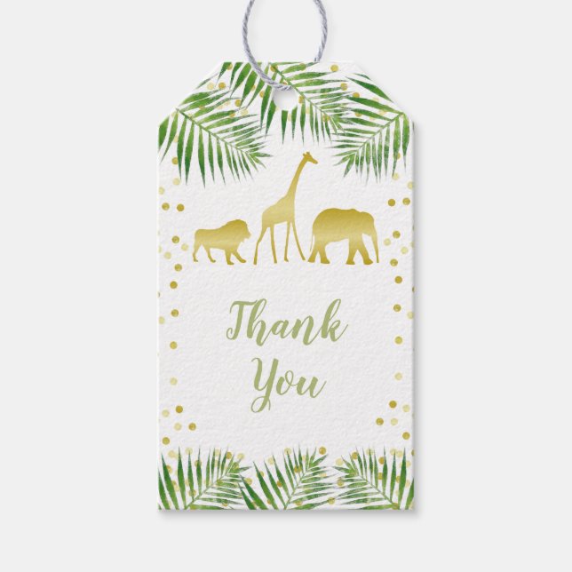 Étiquettes-cadeau Balise de cadeau Safari Baby shower Gold Favoriser (Devant)