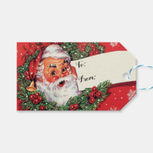 Étiquettes-cadeau Balise de cadeau Santa Clause avec couronne style 