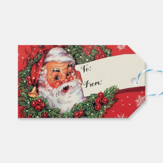 Étiquettes-cadeau Balise de cadeau Santa Clause avec couronne style  (Devant (Horizontal))
