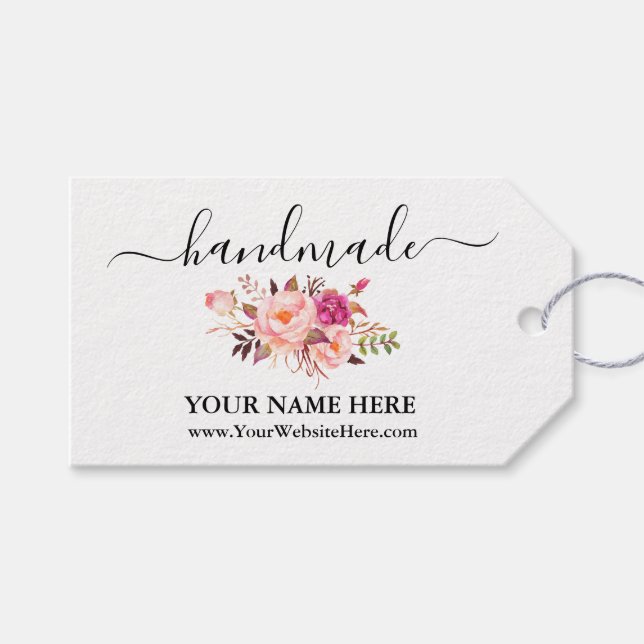 Étiquettes-cadeau Balise de calligraphie Aquarelle artisanale rose f (Devant (Horizontal))