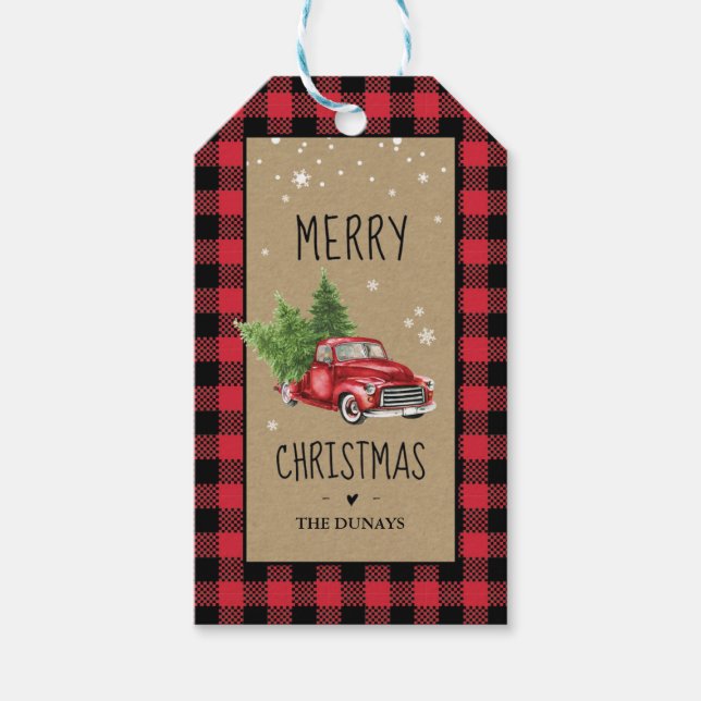 Étiquettes-cadeau Balise de camion rouge de Noël (Devant)