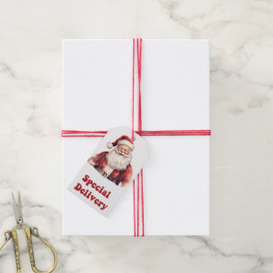 Étiquettes-cadeau Balise de charme avec Père Noël un sourire joyeux