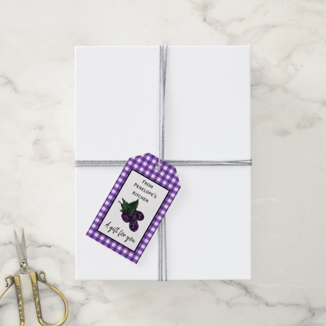 Étiquettes-cadeau Balise de chèque cadeau Purple En vichy Blackberry (Avec de la ficelle)