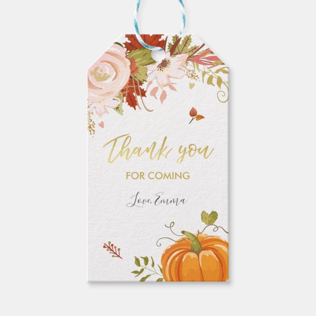 Étiquettes-cadeau Balise de Citrouille floral Faveur Automne Merci d (Devant)