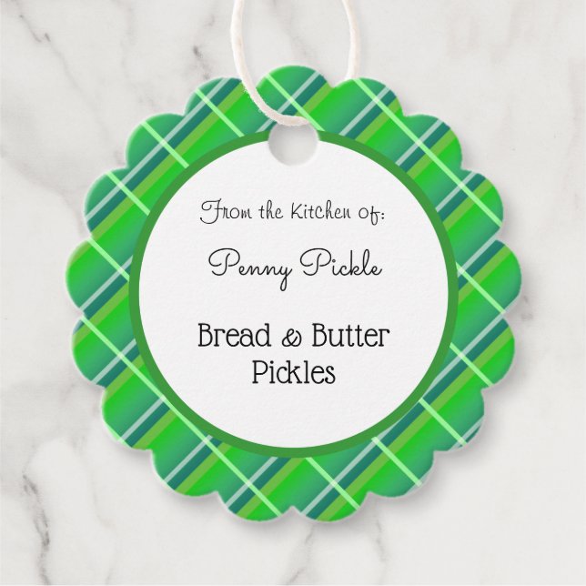 Étiquettes Cadeau Balise de cuisson personnalisée Retro Green Plaid (Devant)