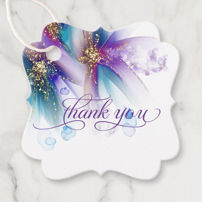 Étiquettes Cadeau BALISE DE FAVEUR | Turquoise Améthyste  Floral Abs (Devant)