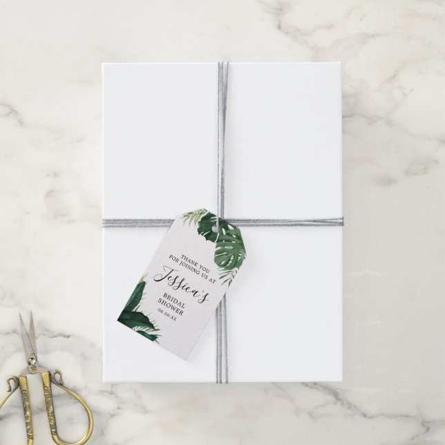 Étiquettes-cadeau Balise de Fête des mariées Tropical Monstera Favor (Avec de la ficelle)