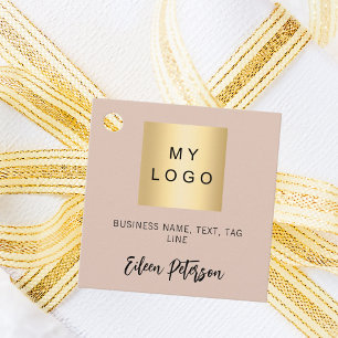 Étiquettes Cadeau Balise de logo commercial signature de nom beige