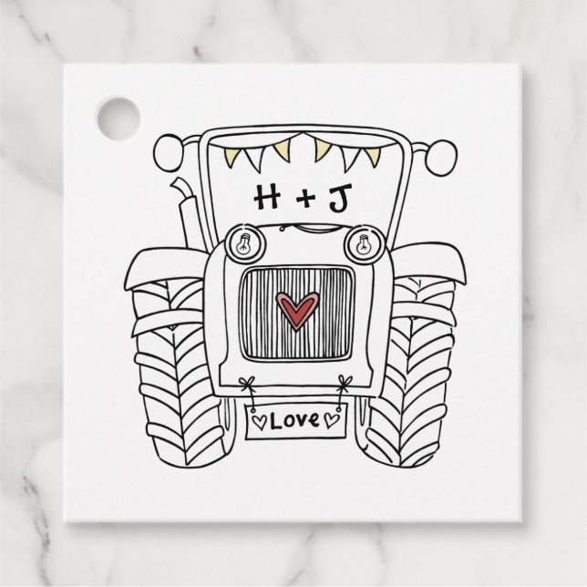 Étiquettes Cadeau Balise de Mariage campagnard de tracteur personnal (Devant)