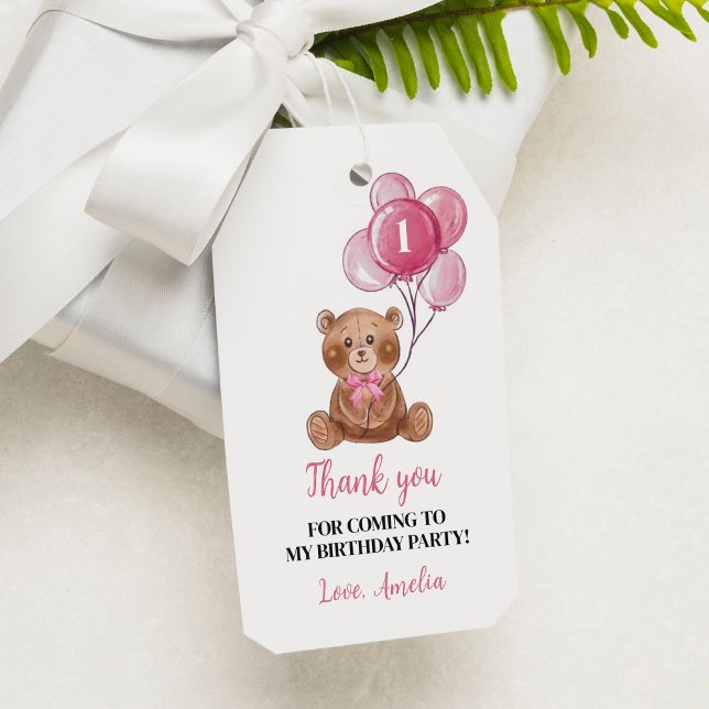Étiquettes-cadeau Balise de Merci 1er anniversaire de l'ours en pelu (Créateur téléchargé)