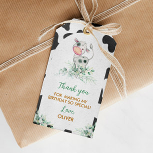 Étiquettes-cadeau Balise de Merci d'anniversaire de la vache sainte