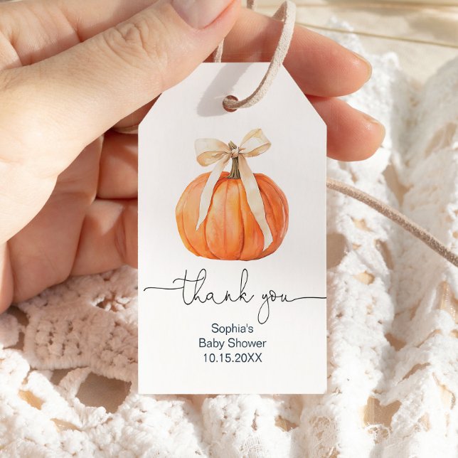 Étiquettes-cadeau Balise de Merci de Baby shower citrouille Bow (Créateur téléchargé)