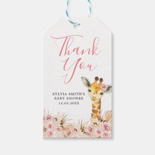 Étiquettes-cadeau Balise de Merci de Baby shower de girafe rose