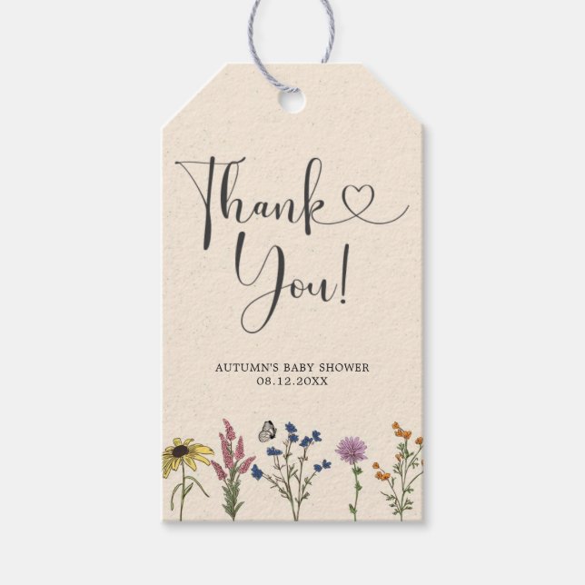 Étiquettes-cadeau Balise de Merci de Baby shower Fleur sauvage vinta (Devant)
