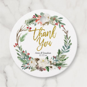 Étiquettes Cadeau Balise de Merci Floral Gold Christmas