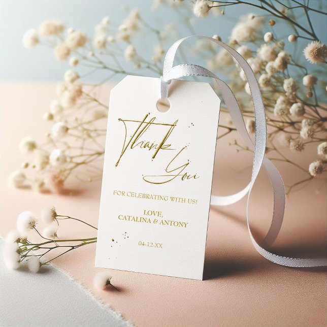 Étiquettes-cadeau Balise de Merci Gold Script Favor (Créateur téléchargé)