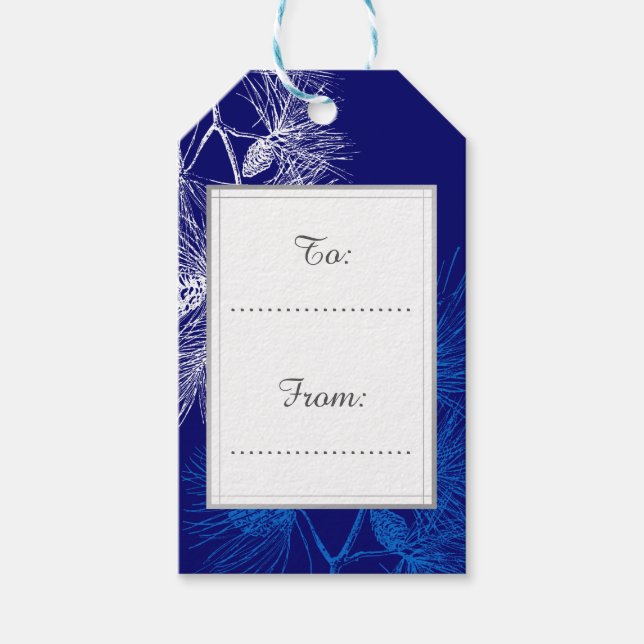 Étiquettes-cadeau Balise de Motif de pin blanc bleu vacances personn (Devant)