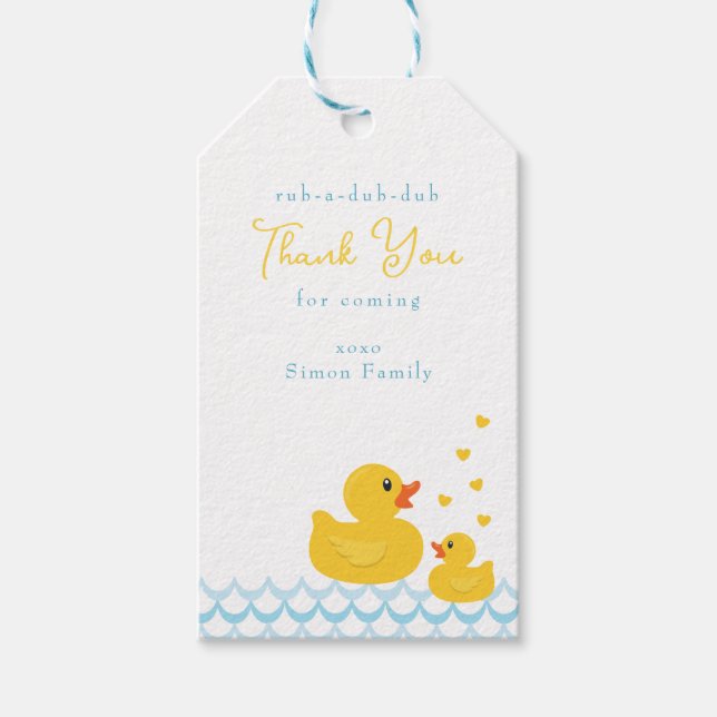 Étiquettes-cadeau Balise de préférence Baby shower canard en caoutch (Devant)