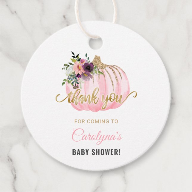 Étiquettes Cadeau Balise de préférence du petit Baby shower Citrouil (Devant)