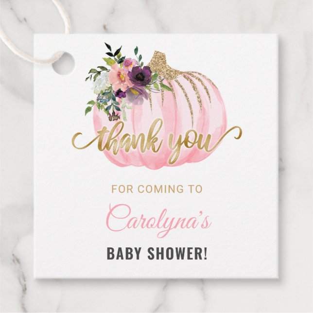 Étiquettes Cadeau Balise de préférence du petit Baby shower Citrouil (Devant)