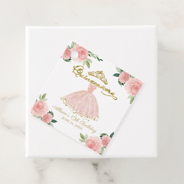 Étiquettes Cadeau Balise de préférence Florale rose pâle de la Quinc (En situation)